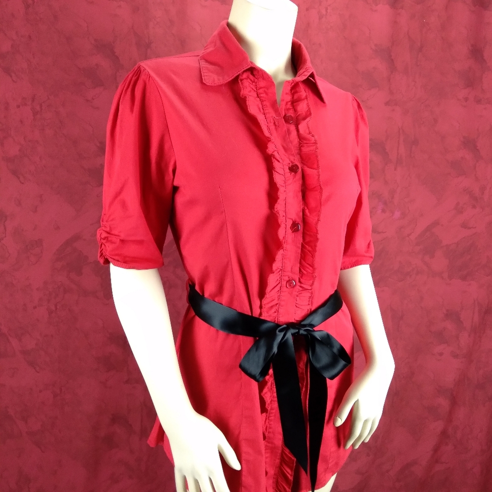 Vamp blood red ruffled button down shirt